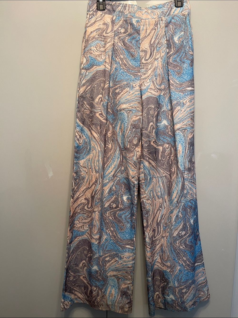 SHEIN Blue, Gray & Cream Marble Wide-Leg Pants